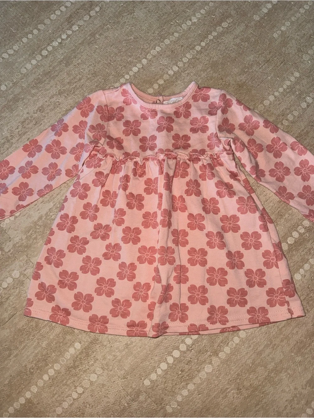 Rene Rofe Pink Floral Long Sleeve Gathered Waist Dress